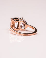 3.75 CT Emerald & Pear Cut Two Stone Moissanite Engagement Ring - Barbara Maison 