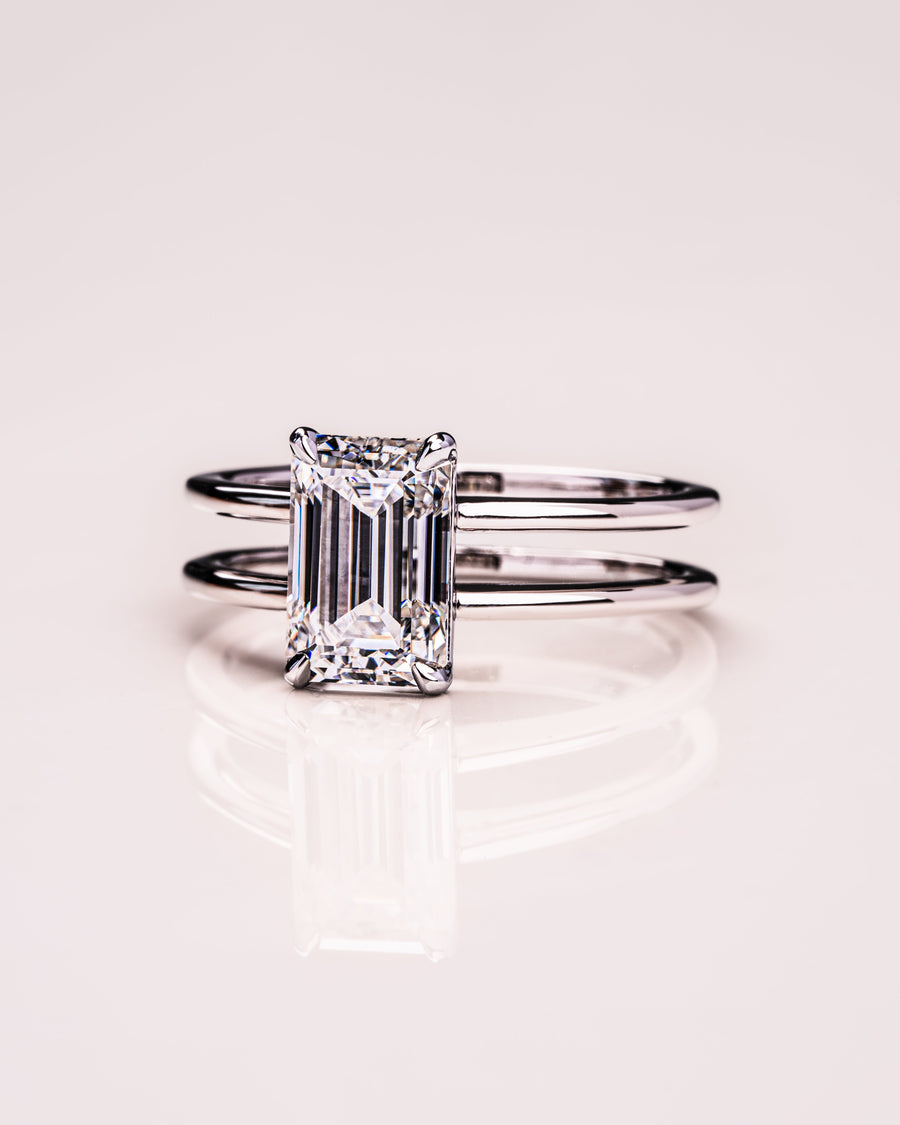 2.30 CT Emerald Cut Solitaire Moissanite Engagement Ring - Barbara Maison 