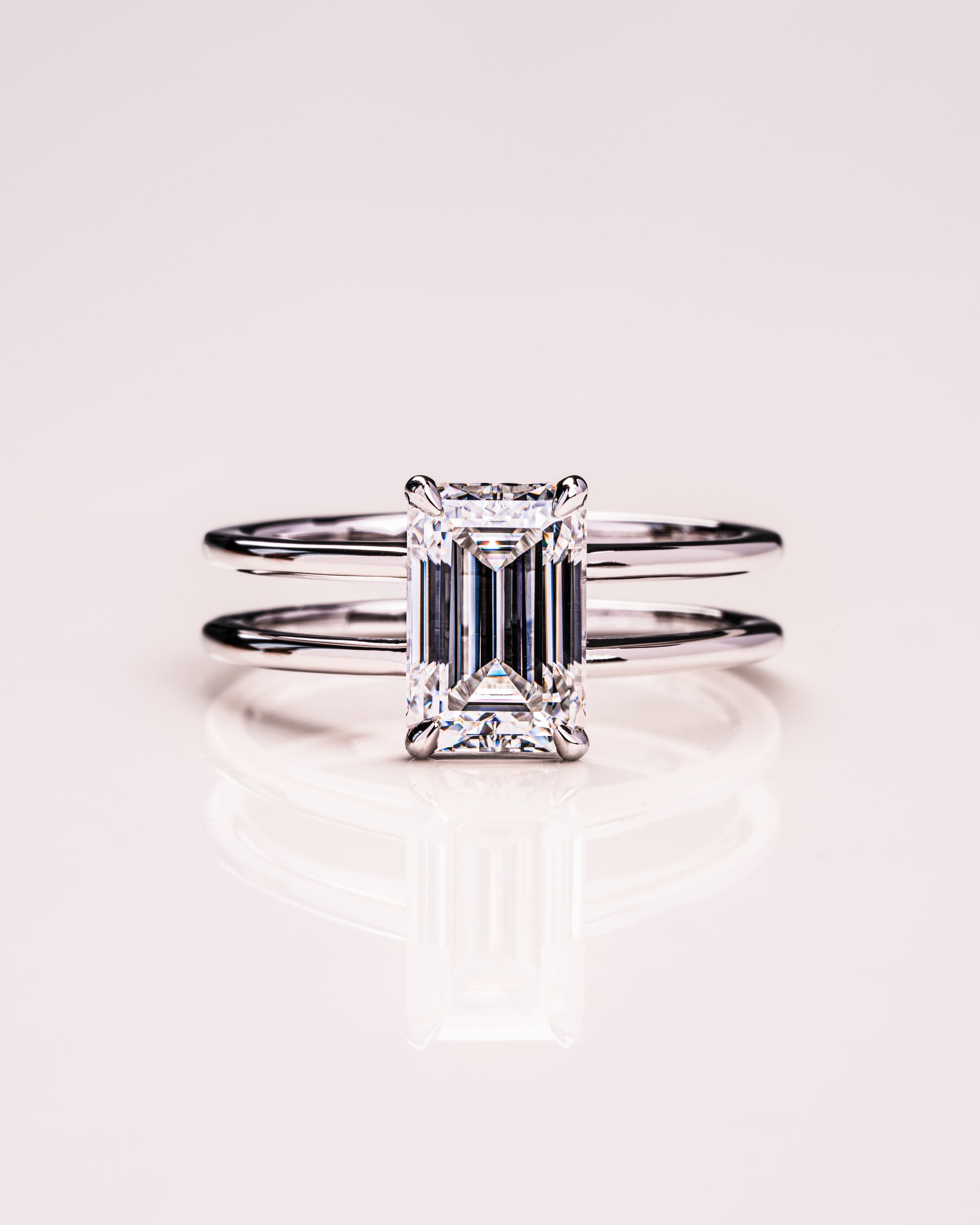 2.30 CT Emerald Cut Solitaire Moissanite Engagement Ring - Barbara Maison 