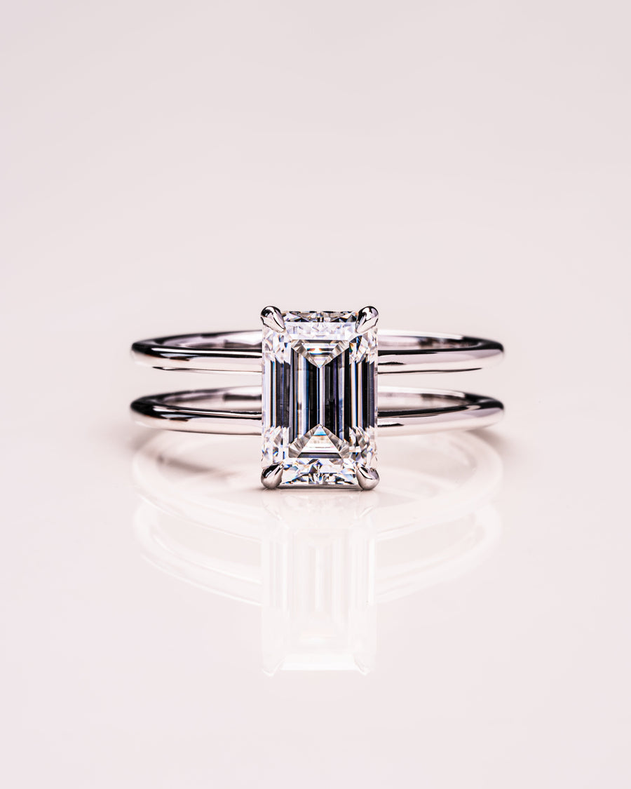 2.30 CT Emerald Cut Solitaire Moissanite Engagement Ring - Barbara Maison 
