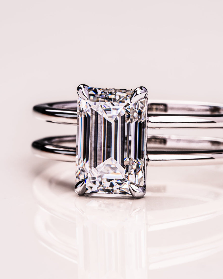 2.30 CT Emerald Cut Solitaire Moissanite Engagement Ring - Barbara Maison 