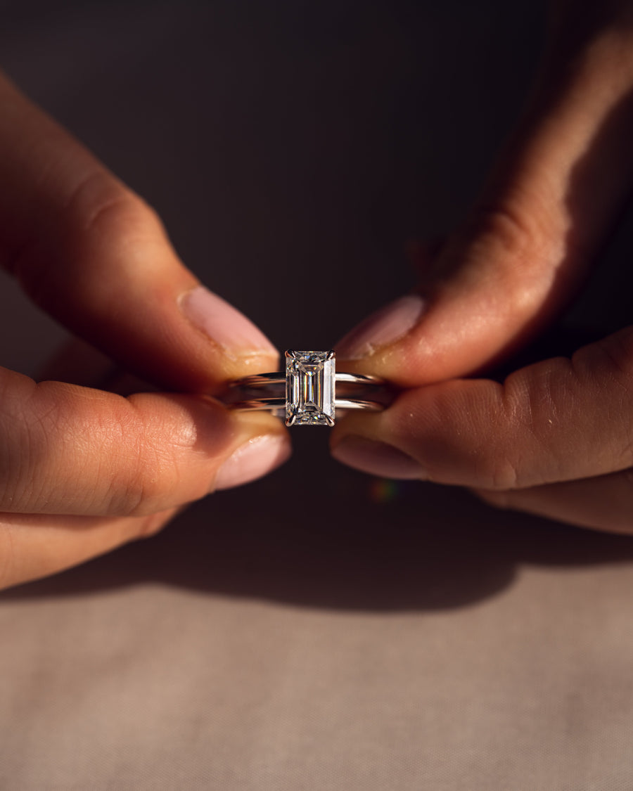 2.30 CT Emerald Cut Solitaire Moissanite Engagement Ring - Barbara Maison 