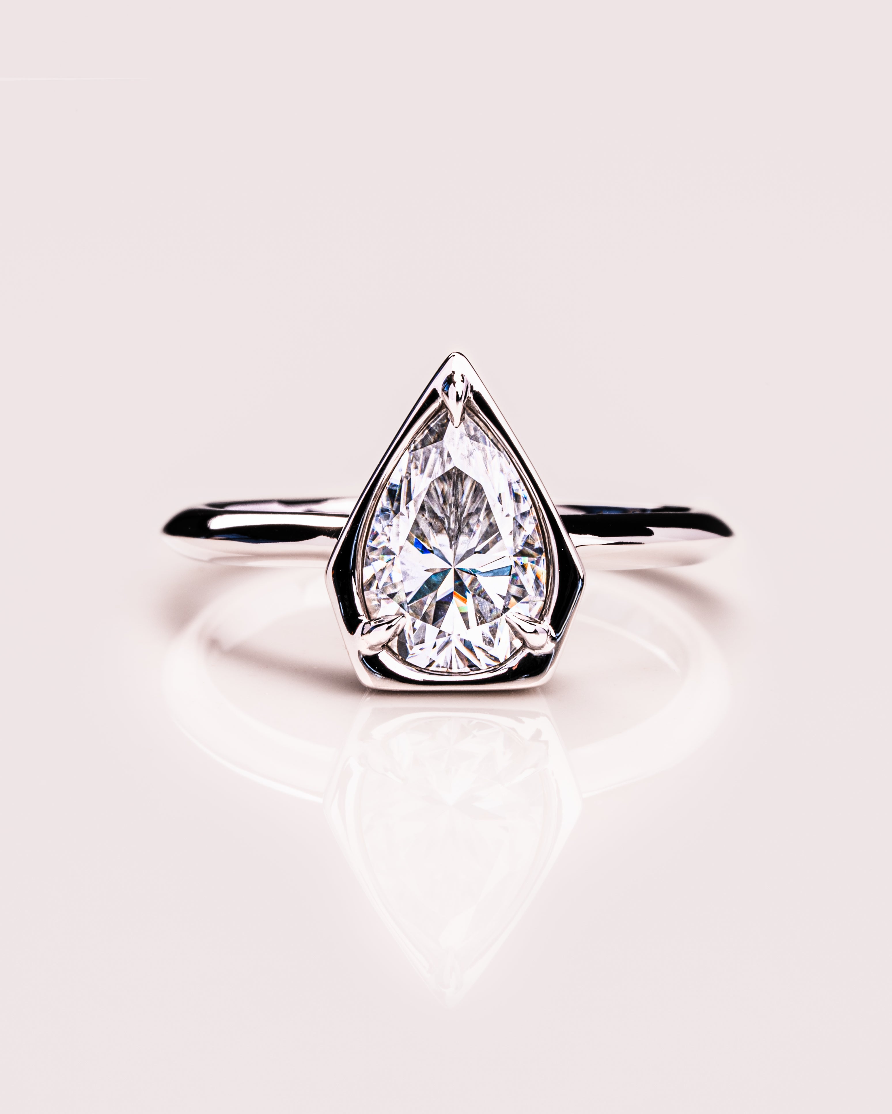 1.33 CT Pear Cut Bezel Solitaire Moissanite Engagement Ring - Barbara Maison 