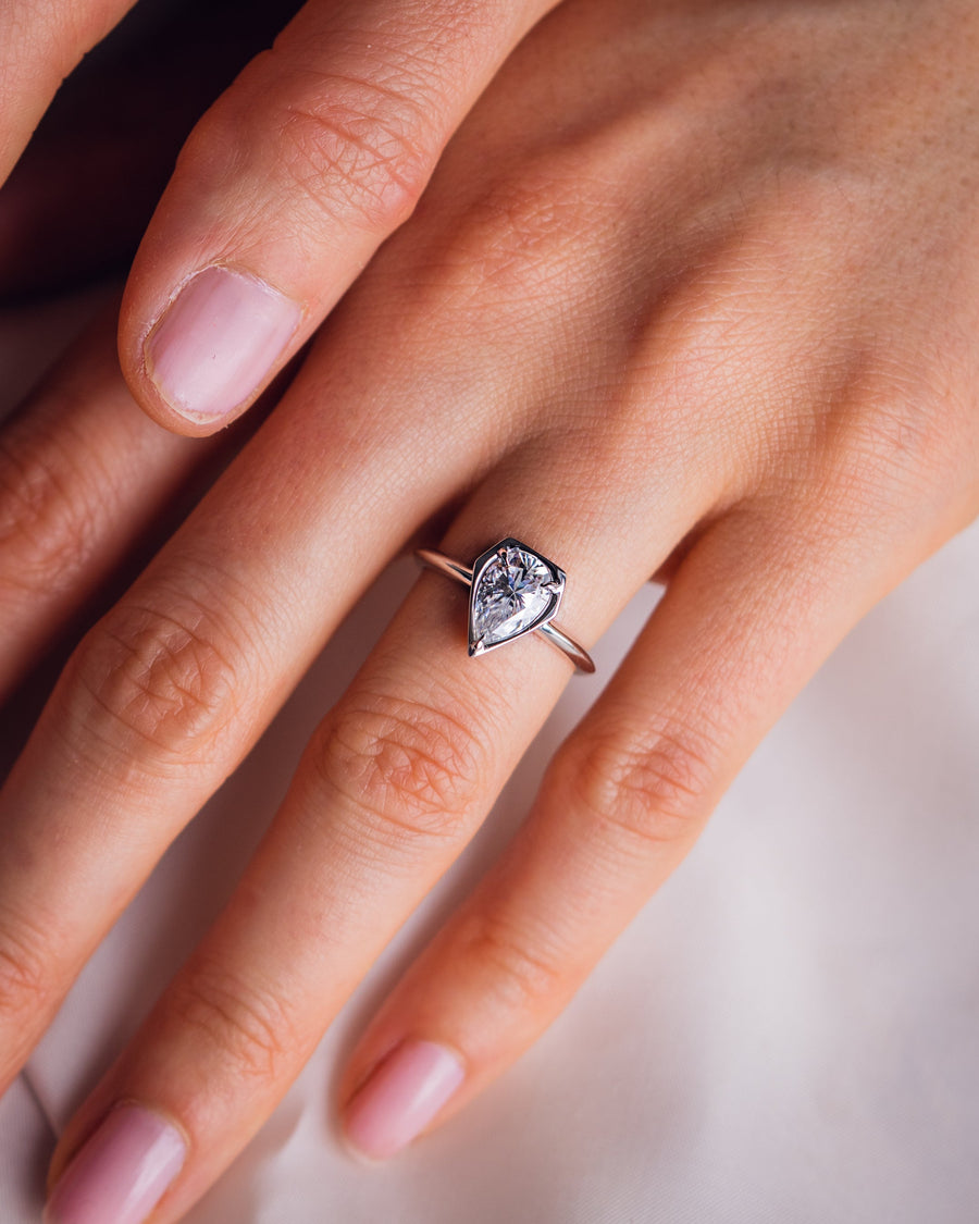 1.33 CT Pear Cut Bezel Solitaire Moissanite Engagement Ring - Barbara Maison 