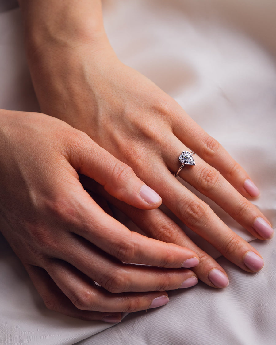 1.33 CT Pear Cut Bezel Solitaire Moissanite Engagement Ring - Barbara Maison 