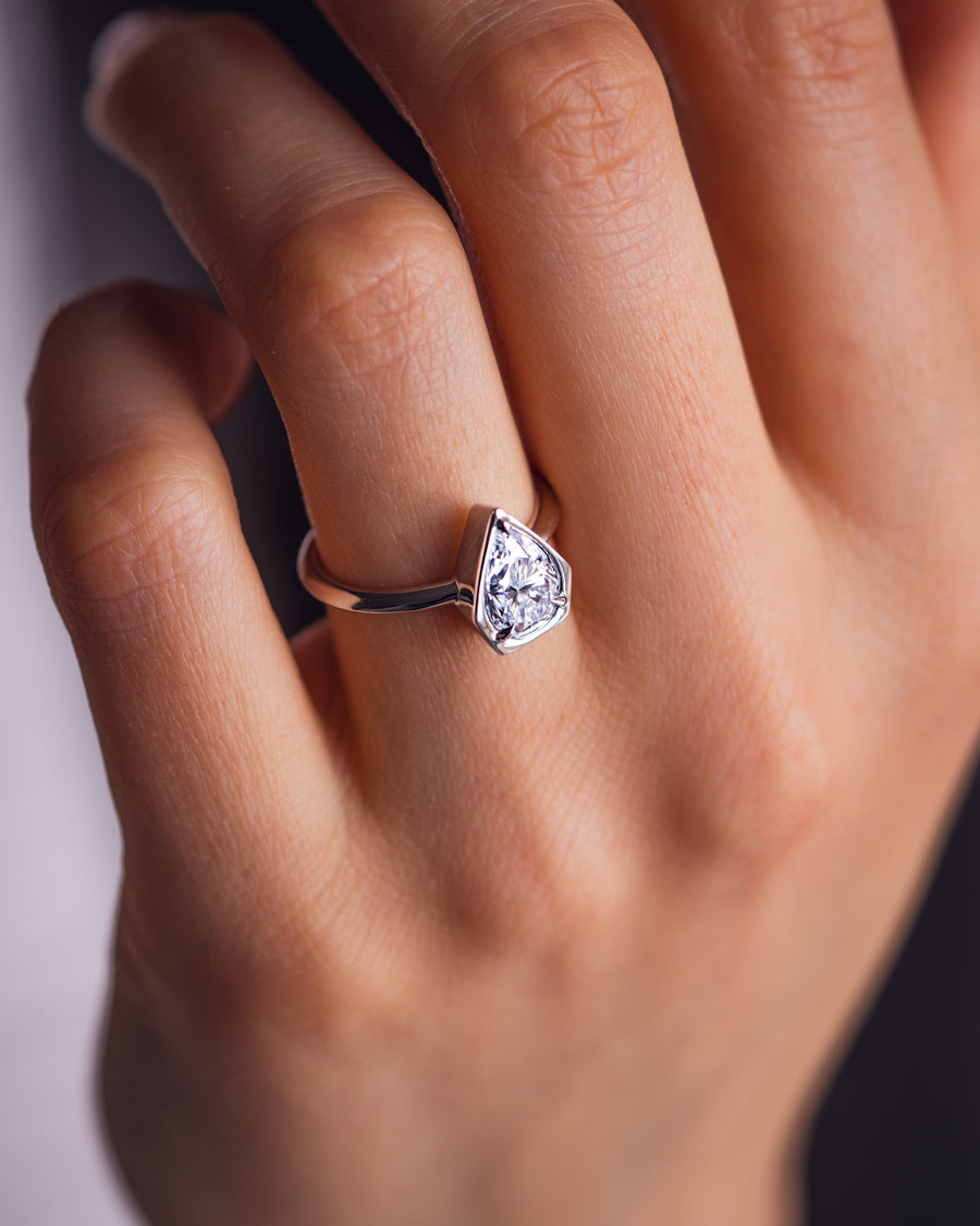 1.33 CT Pear Cut Bezel Solitaire Moissanite Engagement Ring - Barbara Maison 