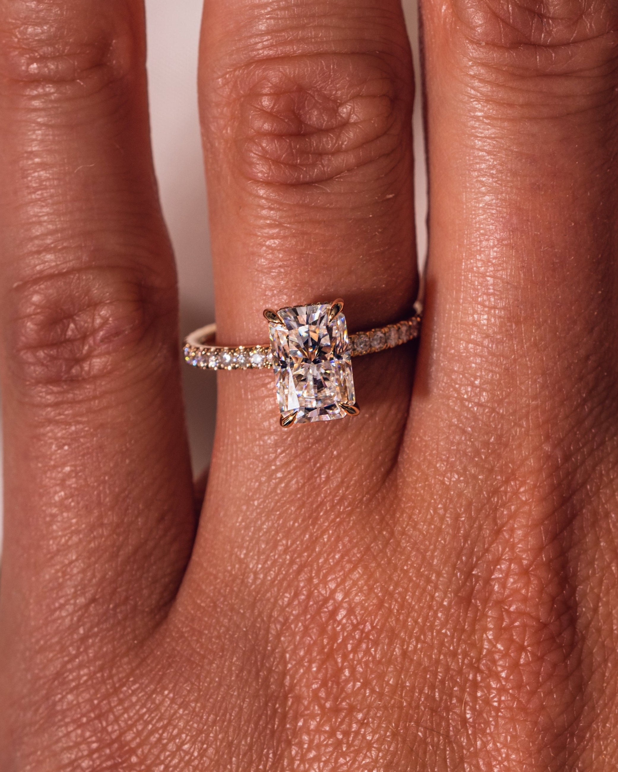 2.43 CT Radiant Cut Moissanite Solitaire Engagement Ring With Hidden Halo Setting - Barbara Maison 