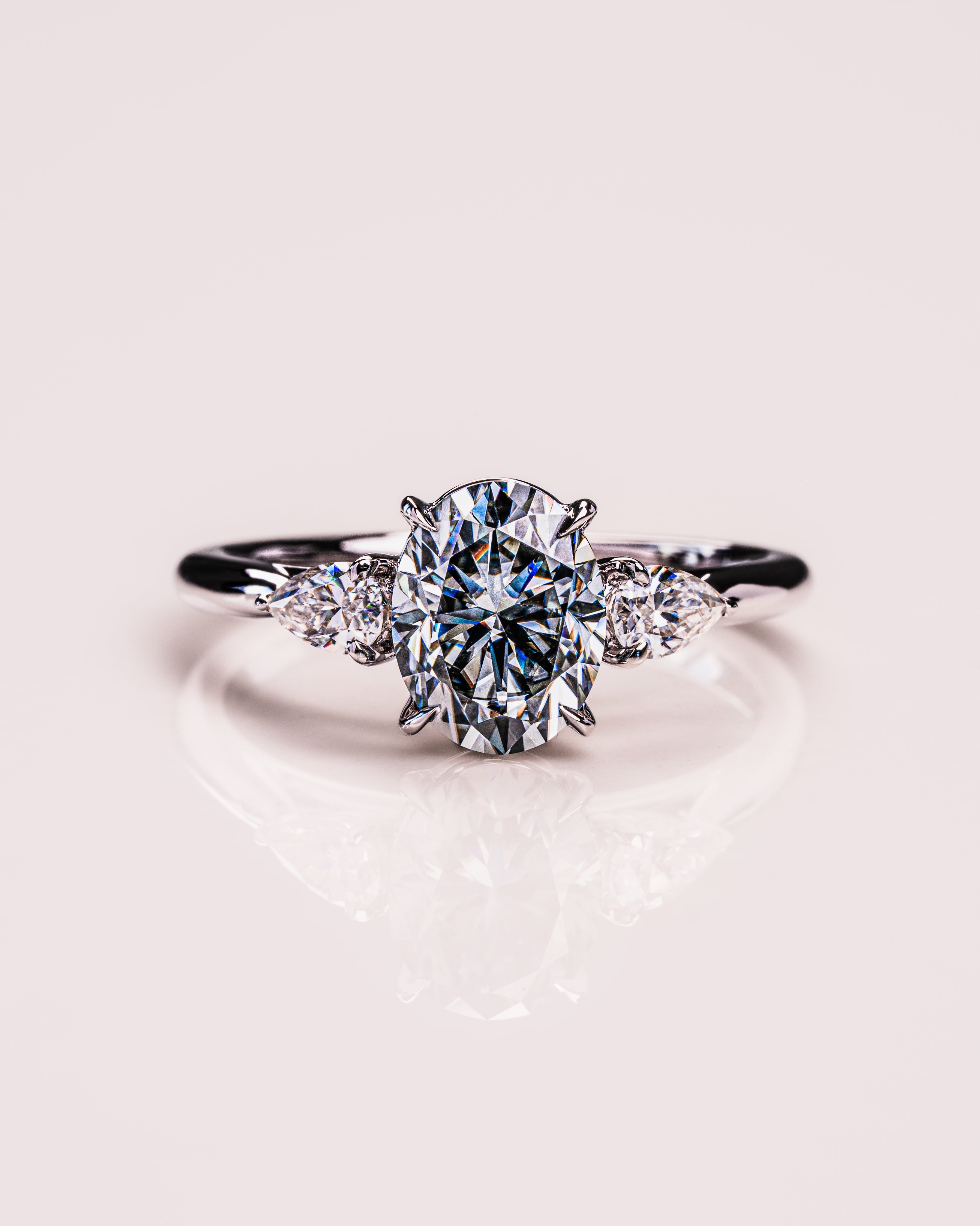 1.91 CT Oval Cut Three Stone Moissanite Engagement Ring - Barbara Maison 