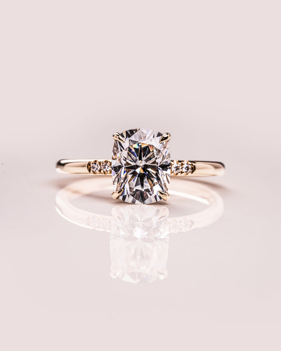 2.15 CT Cushion Cut Moissanite Solitaire Engagement Ring With Hidden Halo Setting - Barbara Maison 