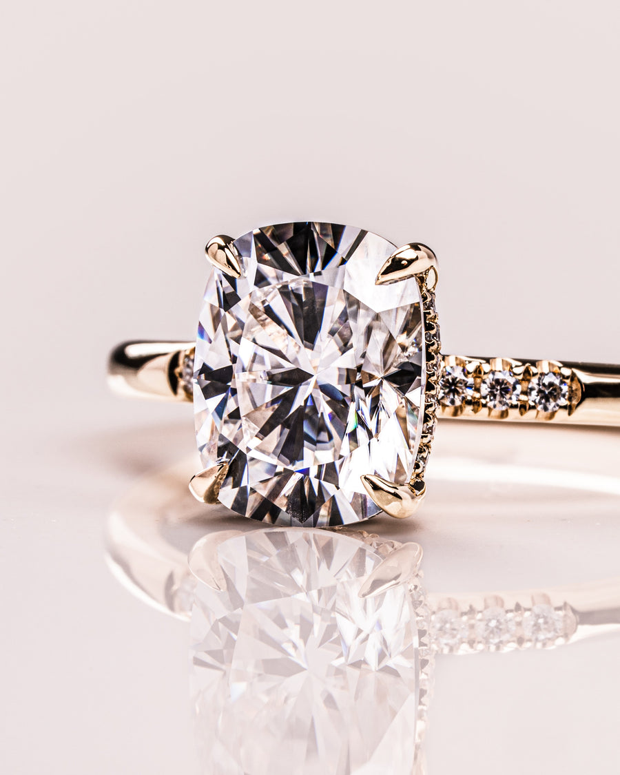 2.15 CT Cushion Cut Moissanite Solitaire Engagement Ring With Hidden Halo Setting - Barbara Maison 