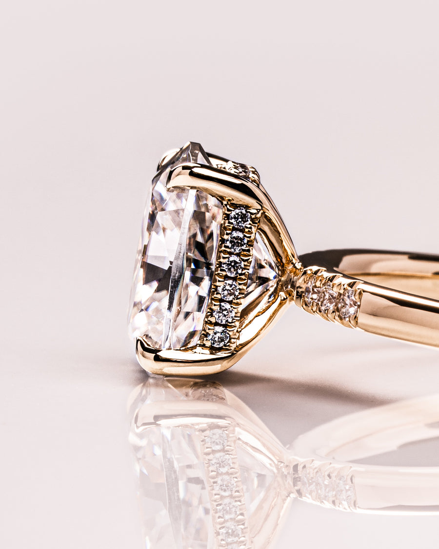 2.15 CT Cushion Cut Moissanite Solitaire Engagement Ring With Hidden Halo Setting - Barbara Maison 