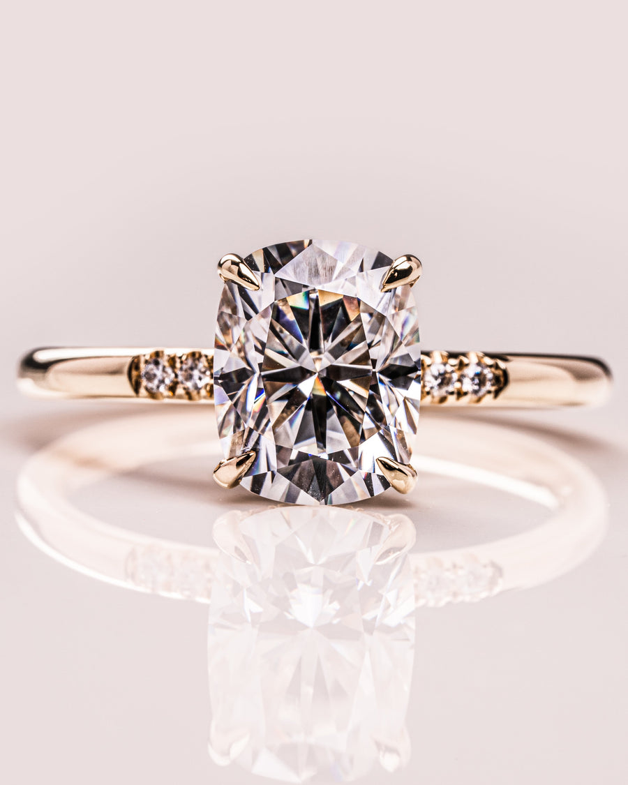 2.15 CT Cushion Cut Moissanite Solitaire Engagement Ring With Hidden Halo Setting - Barbara Maison 