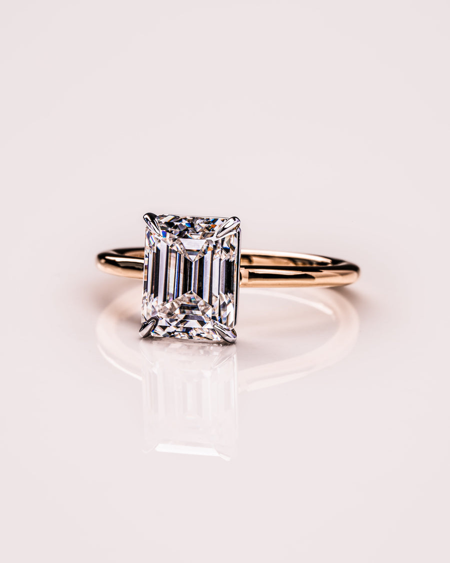 2.3 CT Emerald Cut Solitaire Moissanite Engagement Ring - Barbara Maison 