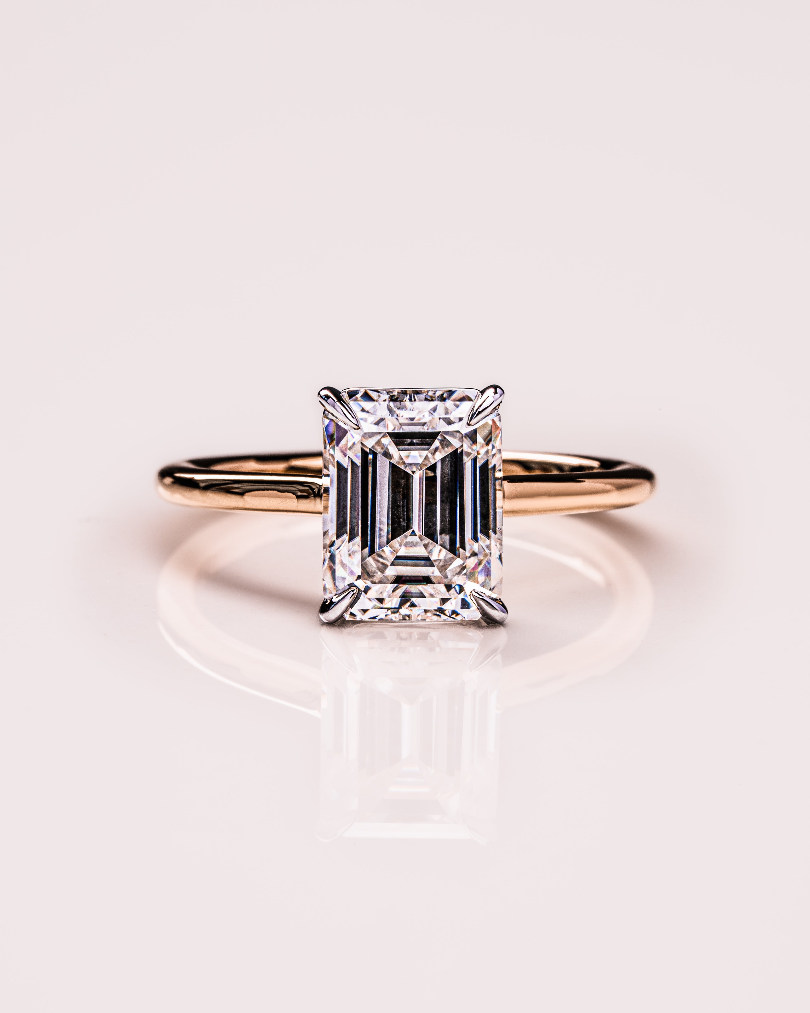 2.3 CT Emerald Cut Solitaire Moissanite Engagement Ring - Barbara Maison 