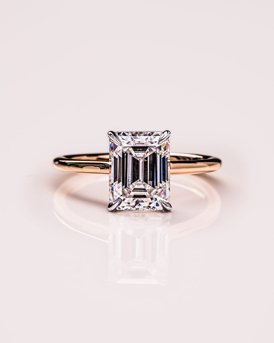 2.3 CT Emerald Cut Solitaire Moissanite Engagement Ring - Barbara Maison 