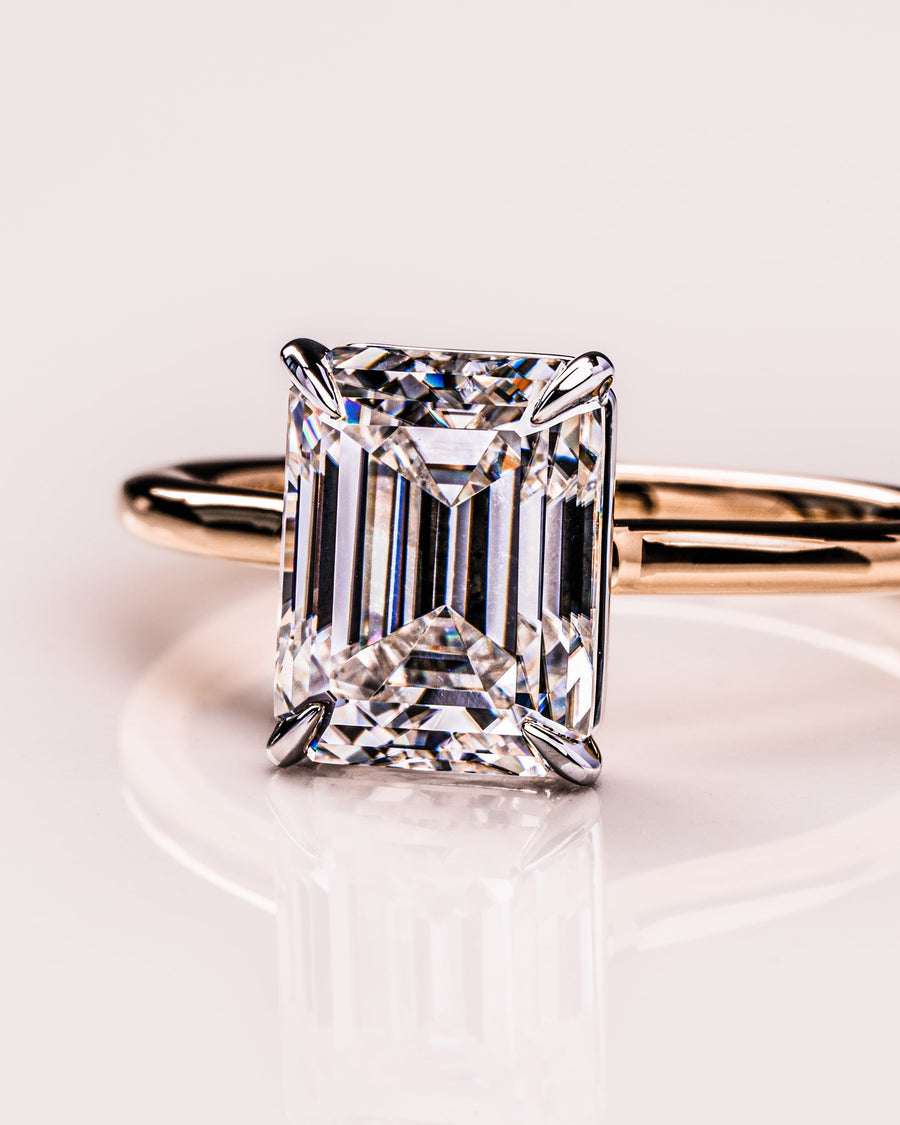 2.3 CT Emerald Cut Solitaire Moissanite Engagement Ring - Barbara Maison 