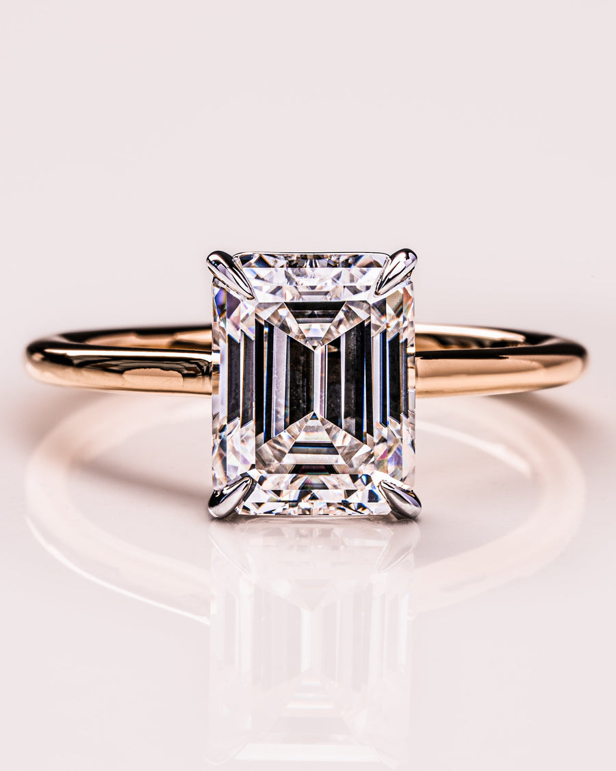 2.3 CT Emerald Cut Solitaire Moissanite Engagement Ring - Barbara Maison 