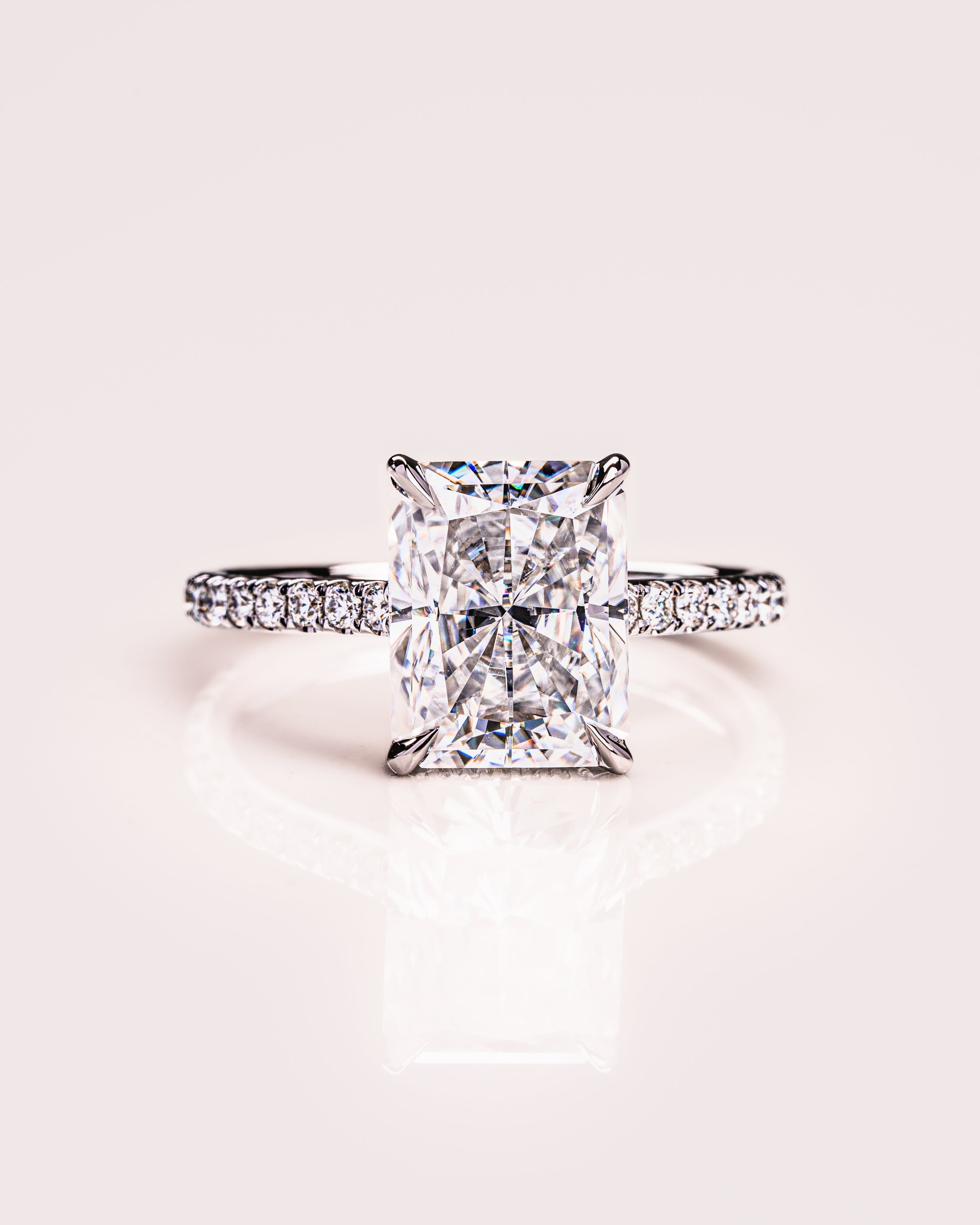 2.43 CT Radiant Cut Solitaire Hidden Halo Setting Moissanite Engagement Ring - Barbara Maison 