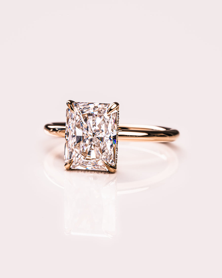 2.43 CT Radiant Cut Solitaire Moissanite Engagement Ring With Hidden Halo Setting - Barbara Maison 