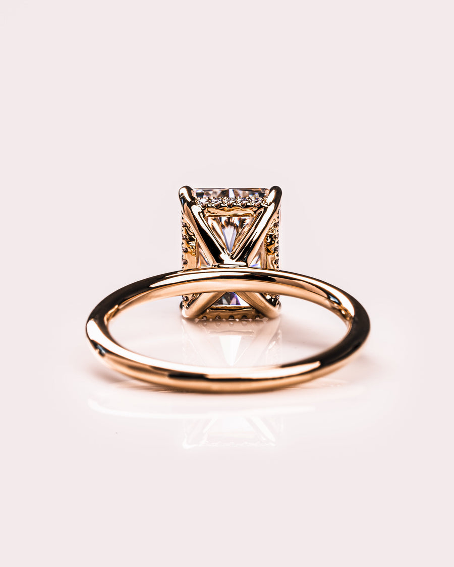 2.43 CT Radiant Cut Solitaire Moissanite Engagement Ring With Hidden Halo Setting - Barbara Maison 