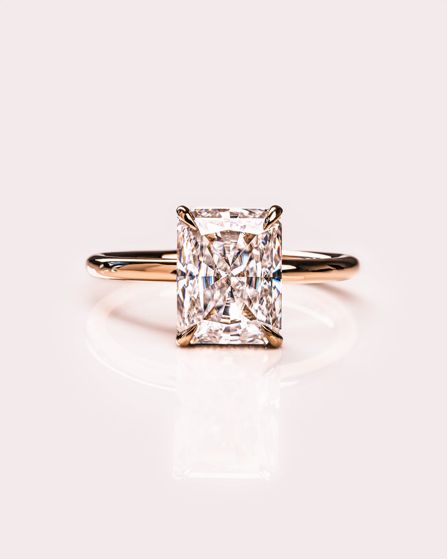 2.43 CT Radiant Cut Solitaire Moissanite Engagement Ring With Hidden Halo Setting - Barbara Maison 