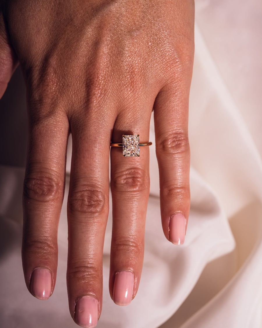 2.43 CT Radiant Cut Solitaire Moissanite Engagement Ring With Hidden Halo Setting - Barbara Maison 