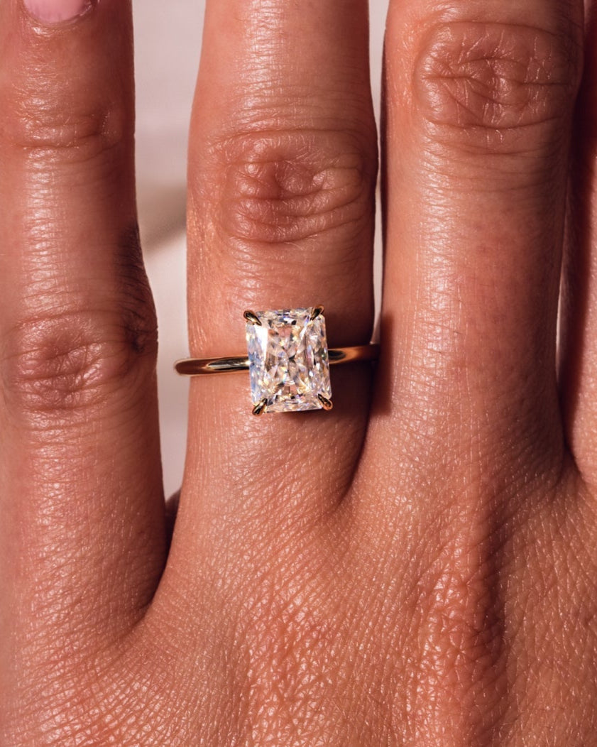 2.43 CT Radiant Cut Solitaire Moissanite Engagement Ring With Hidden Halo Setting - Barbara Maison 