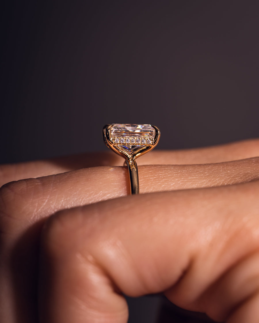 2.43 CT Radiant Cut Solitaire Moissanite Engagement Ring With Hidden Halo Setting - Barbara Maison 