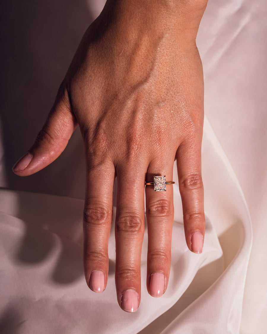 2.43 CT Radiant Cut Solitaire Moissanite Engagement Ring With Hidden Halo Setting - Barbara Maison 