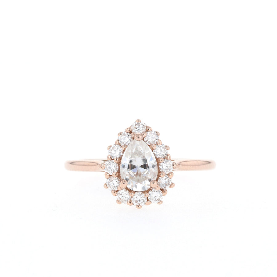 0.69 CT Pear Cut Halo Moissanite Engagement Ring - Barbara Maison 