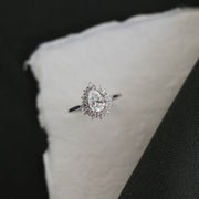 0.69 CT Pear Cut Halo Moissanite Engagement Ring - Barbara Maison 