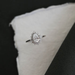 0.69 CT Pear Cut Halo Moissanite Engagement Ring - Barbara Maison 