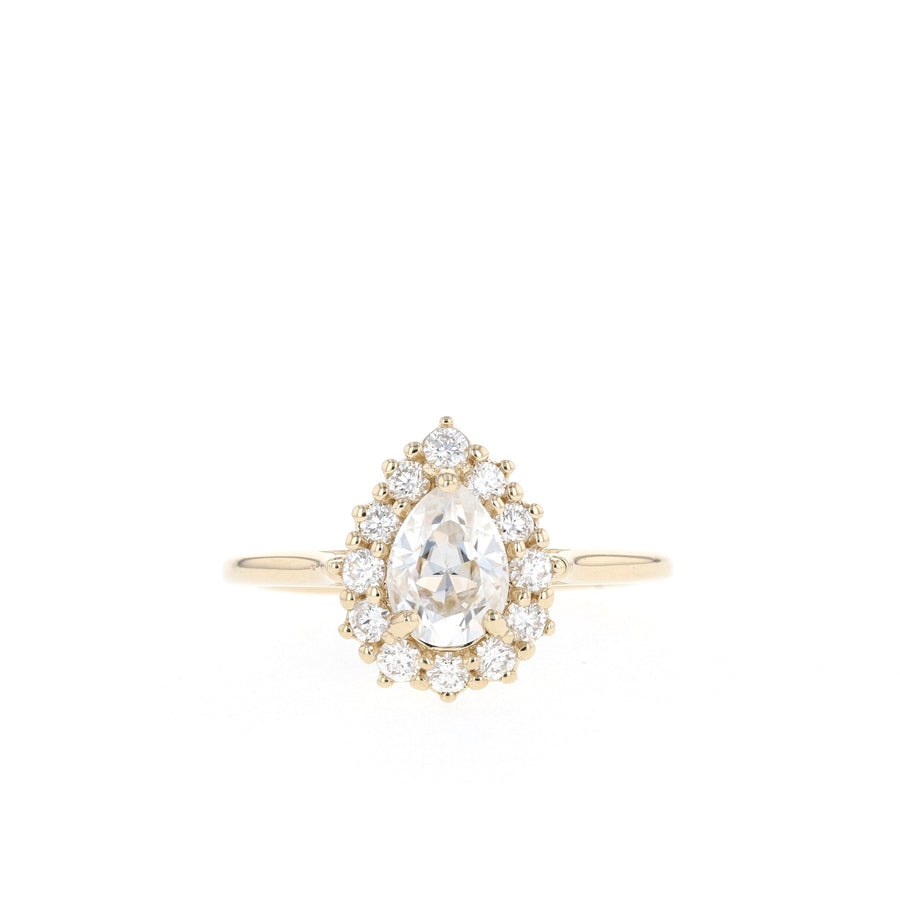 0.69 CT Pear Cut Halo Moissanite Engagement Ring - Barbara Maison 