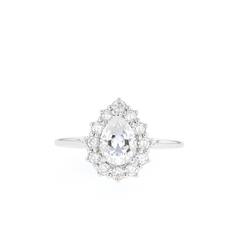 0.69 CT Pear Cut Halo Moissanite Engagement Ring - Barbara Maison 