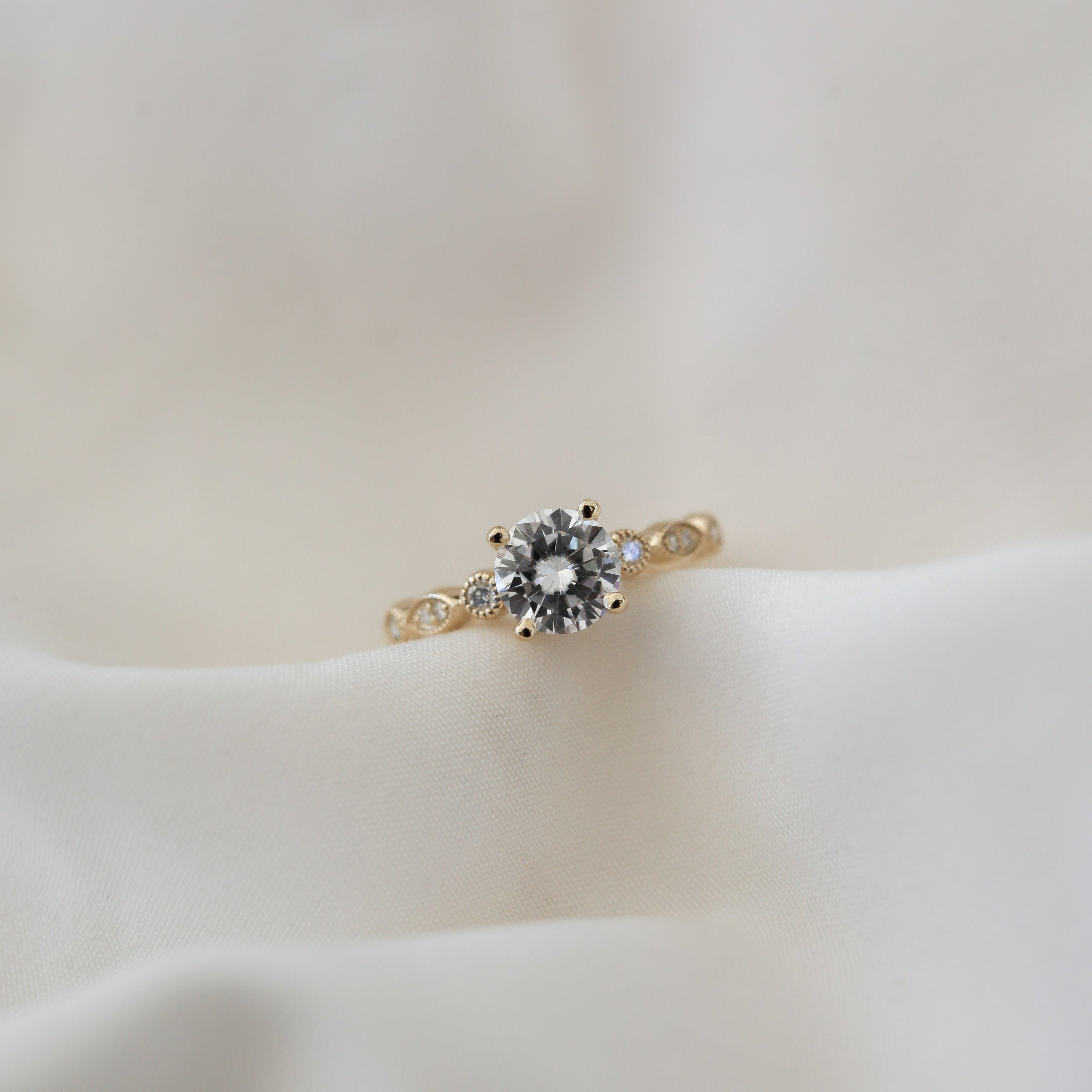 0.88 CT Round Solitaire Moissanite Engagement Ring - Barbara Maison 