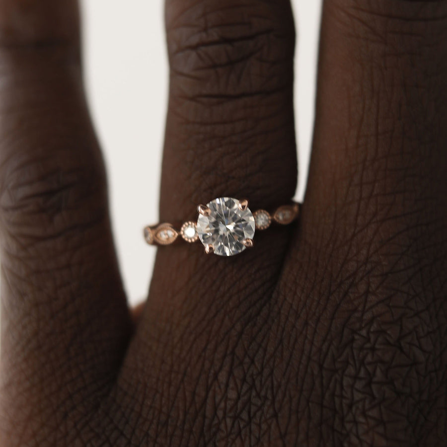 0.88 CT Round Solitaire Moissanite Engagement Ring - Barbara Maison 