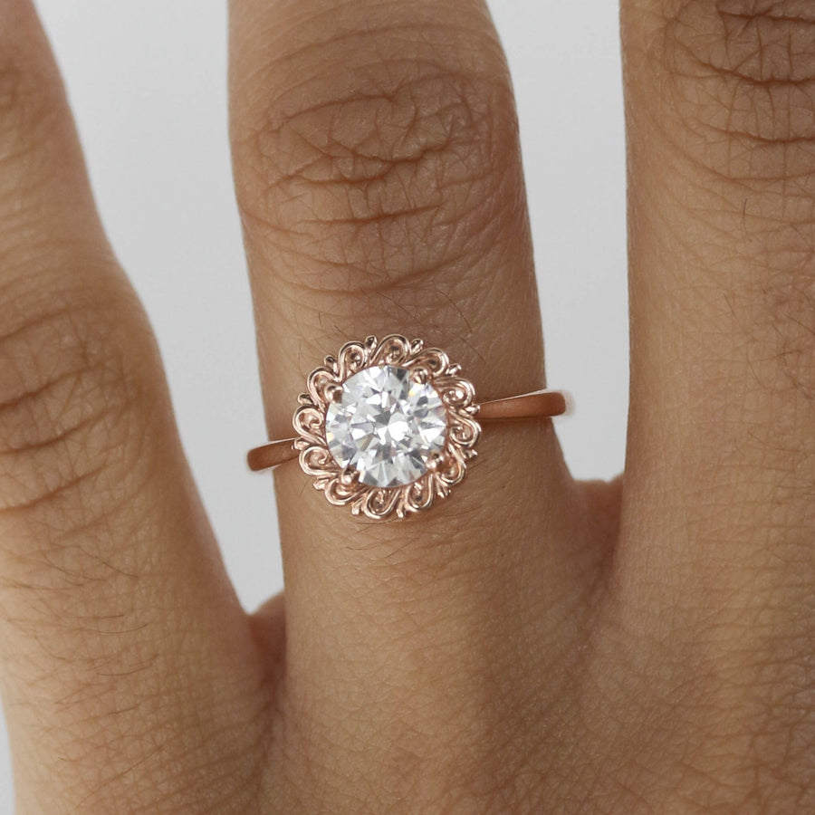 1.1 CT Round Cut Solitaire Moissanite Engagement Ring - Barbara Maison 