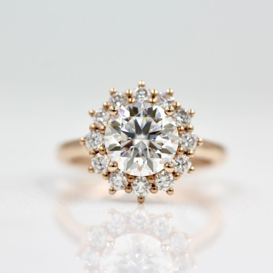 1.80 CT Round Cut Halo Moissanite Engagement Ring - Barbara Maison 