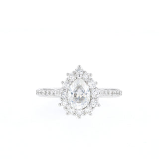 0.69 CT Pear Cut Halo Moissanite Engagement Ring - Barbara Maison 