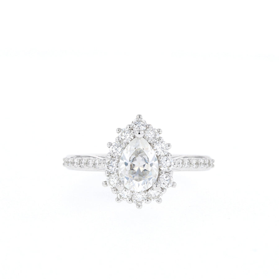 0.69 CT Pear Cut Halo Moissanite Engagement Ring - Barbara Maison 