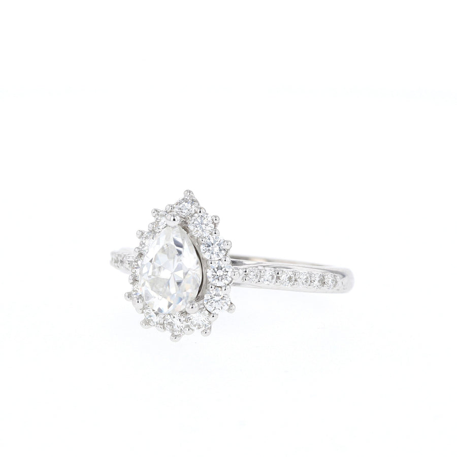 0.69 CT Pear Cut Halo Moissanite Engagement Ring - Barbara Maison 