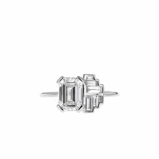 1.6 CT Emerald Cut Cluster Moissanite Engagement Ring. - Barbara Maison 