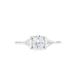 0.84 - 1.33 CT Oval Cut Three Stone Moissanite Engagement Ring - Barbara Maison 