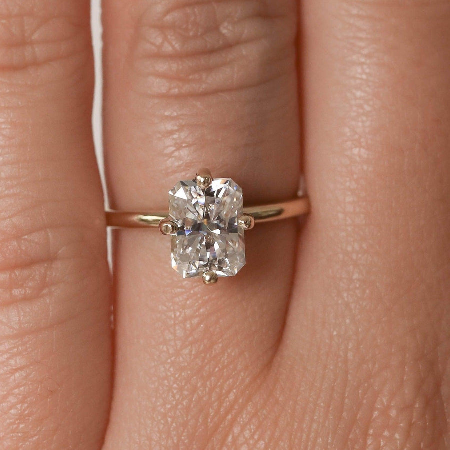 1.04 - 2.43 CT Radiant Cut Solitaire Moissanite Engagement Ring - Barbara Maison 