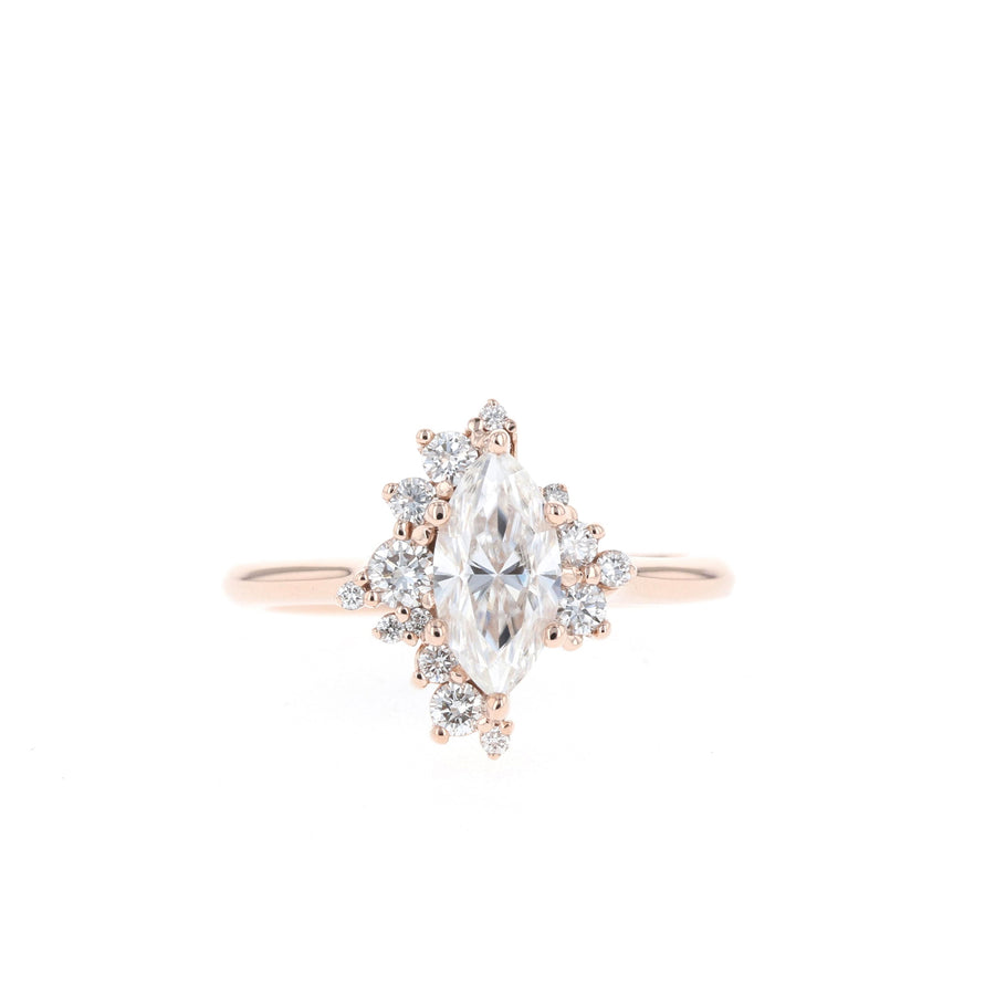 0.67 CT Marquise Cut Cluster Moissanite Engagement Ring - Barbara Maison 