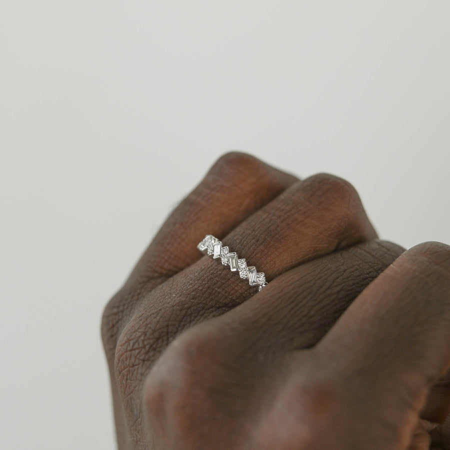 0.44 CTW Baguette and Round Alternative Moissanite Wedding Band - Barbara Maison 