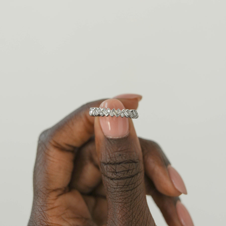 0.44 CTW Baguette and Round Alternative Moissanite Wedding Band - Barbara Maison 