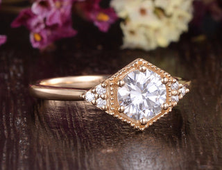 1.60 CT Round Cut Vintage Art Deco Moissanite Engagement Ring - Barbara Maison 