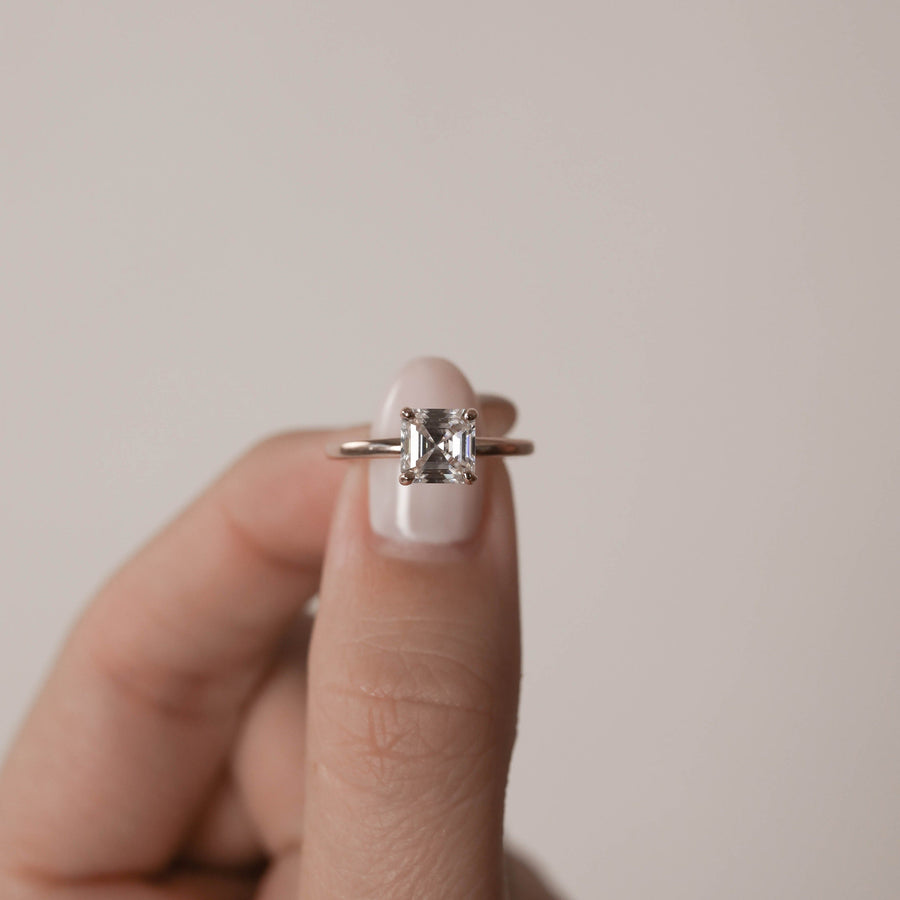 0.87 - 1.38 CT Asscher Cut Solitaire Moissanite Engagement Ring - Barbara Maison 
