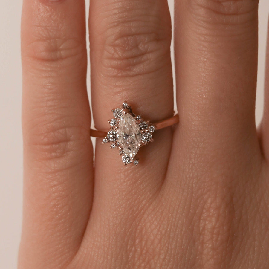 0.67 CT Marquise Cut Cluster Moissanite Engagement Ring - Barbara Maison 